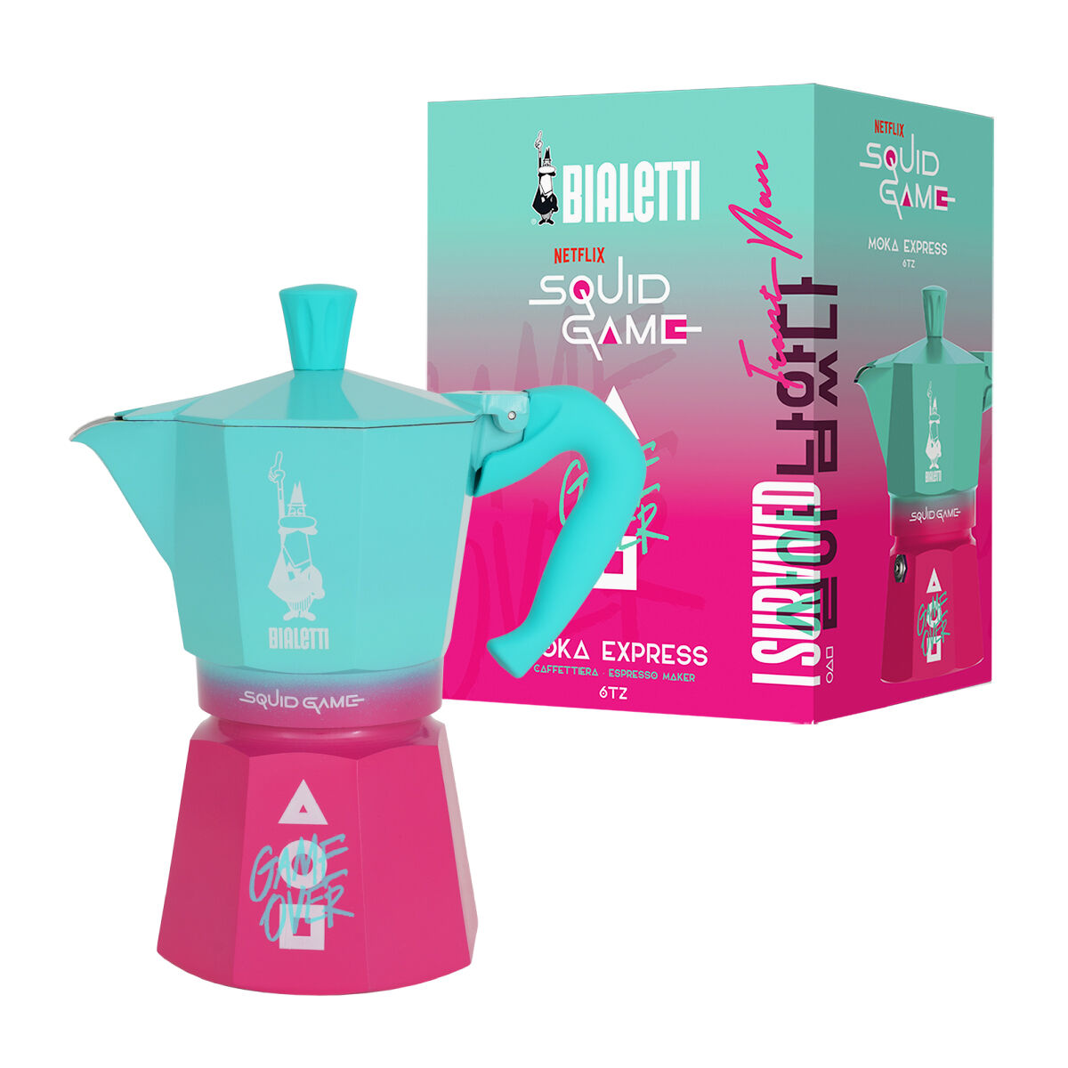 Bialetti 0005393, Mokka-Kanne, Blau, Pink, Aluminium, 6 Tassen, Thermoplast, Moka Express