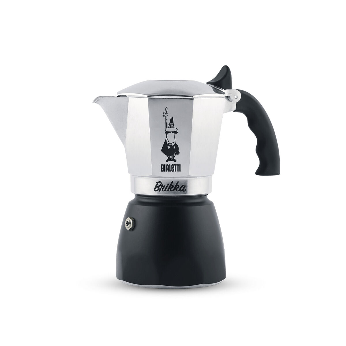 Bialetti Brikka, Mokka-Kanne, 0,17 l, Schwarz, Edelstahl, Aluminium, 4 Tassen, Thermoplast