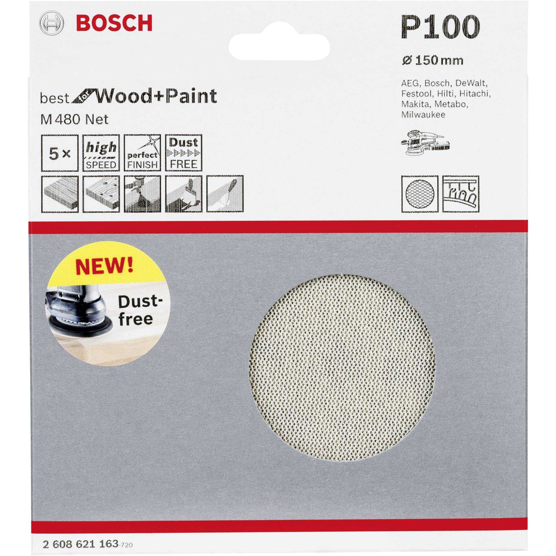 Bosch Best for Wood and Paint M480 Net - Schleifpapier - für Holz, Weichholz, Hartholz, Farbe, Putz, lacquer - 5 Stücke - 150 mm - rund