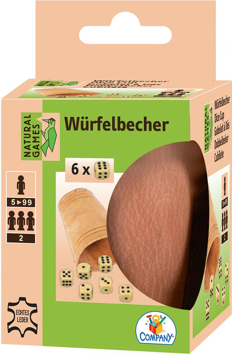 Natural Games Lederwürfelbecher mit 6 Würfeln 22597022