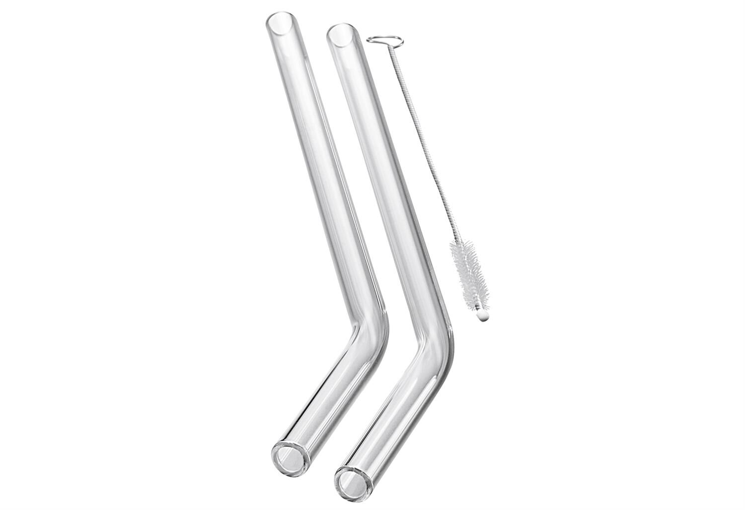 GEFU Glastrinkhalm FUTURE  23 cm gebogene Form  4 Stück transparent mit Bürste
