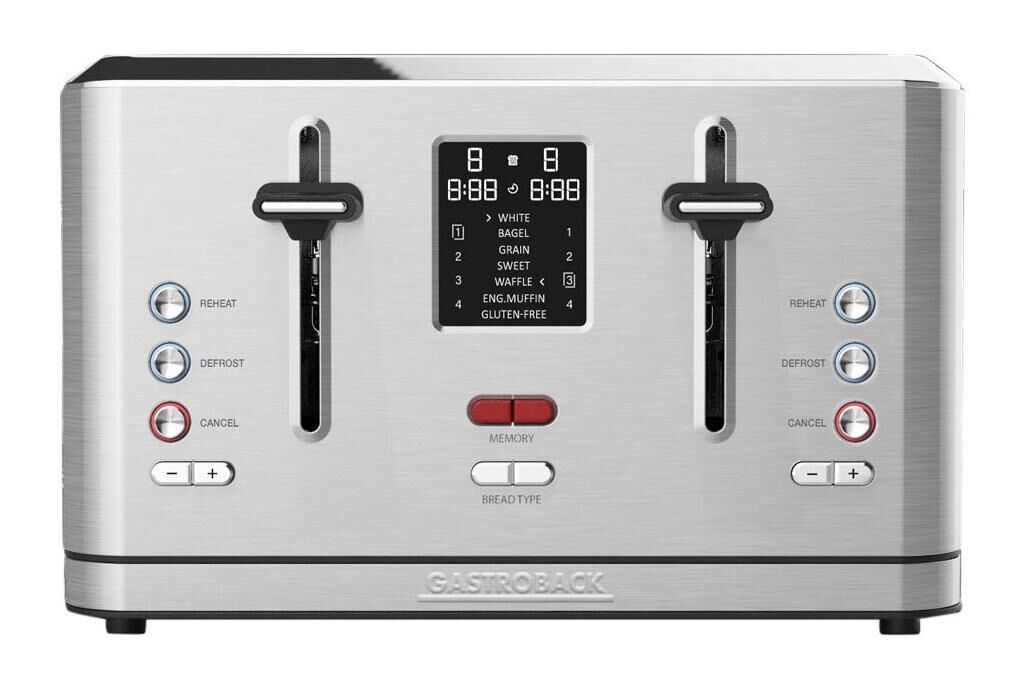 Gastroback Design Toaster Digital 4S 4-Schlitz-Toaster mit Brötchenaufsatz