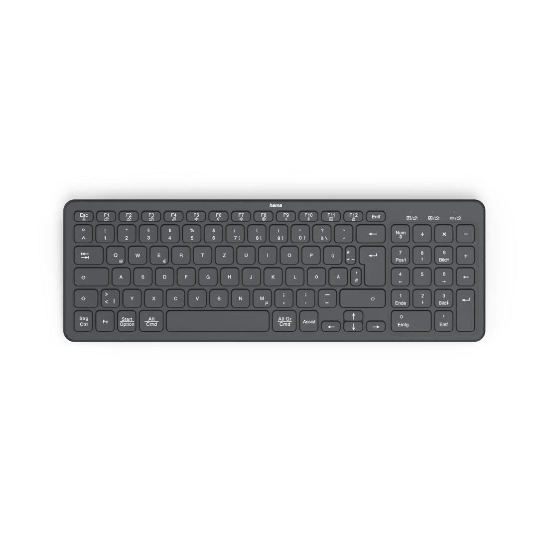Hama Multi-Device-Tastatur "WK-300", kabellos, Funk / Bluetooth®, Schw., QWERTZ DE