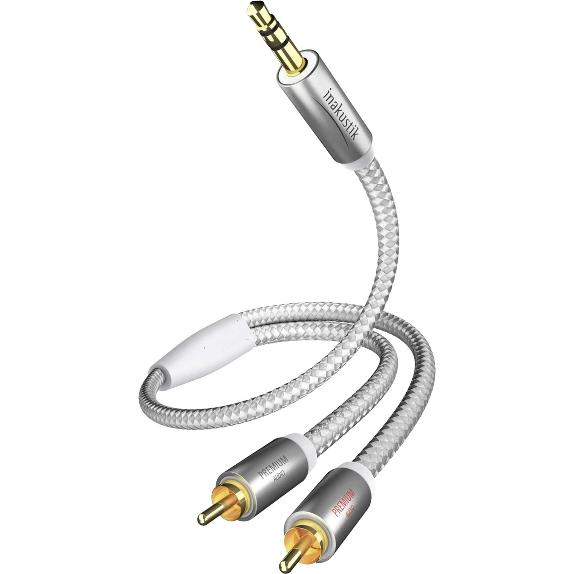 in-akustik Premium Audio - Audiokabel - Mini-Stecker männlich bis RCA x 2 männlich - 1.5 m - Doppelisolierung - weiß, Silber