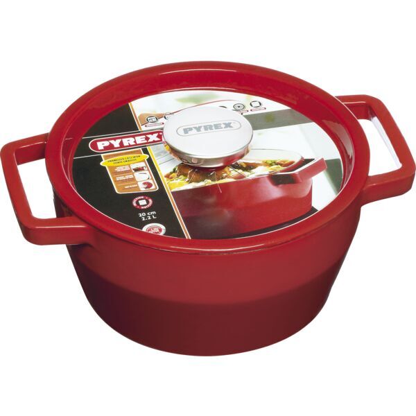 PYREX Slow Cook Bratentopf rund, mit Deckel, ø: 200 mm, rot