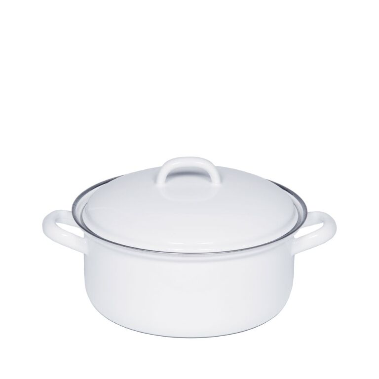 Riess Kasserolle mit Deckel Ø18cm 1,6L Weiss Emaille