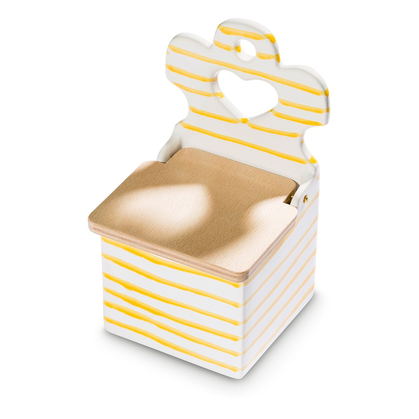 Gmundner Keramik Gelbgeflammt, Salzfass mit Holzdeckel (H: 18cm)