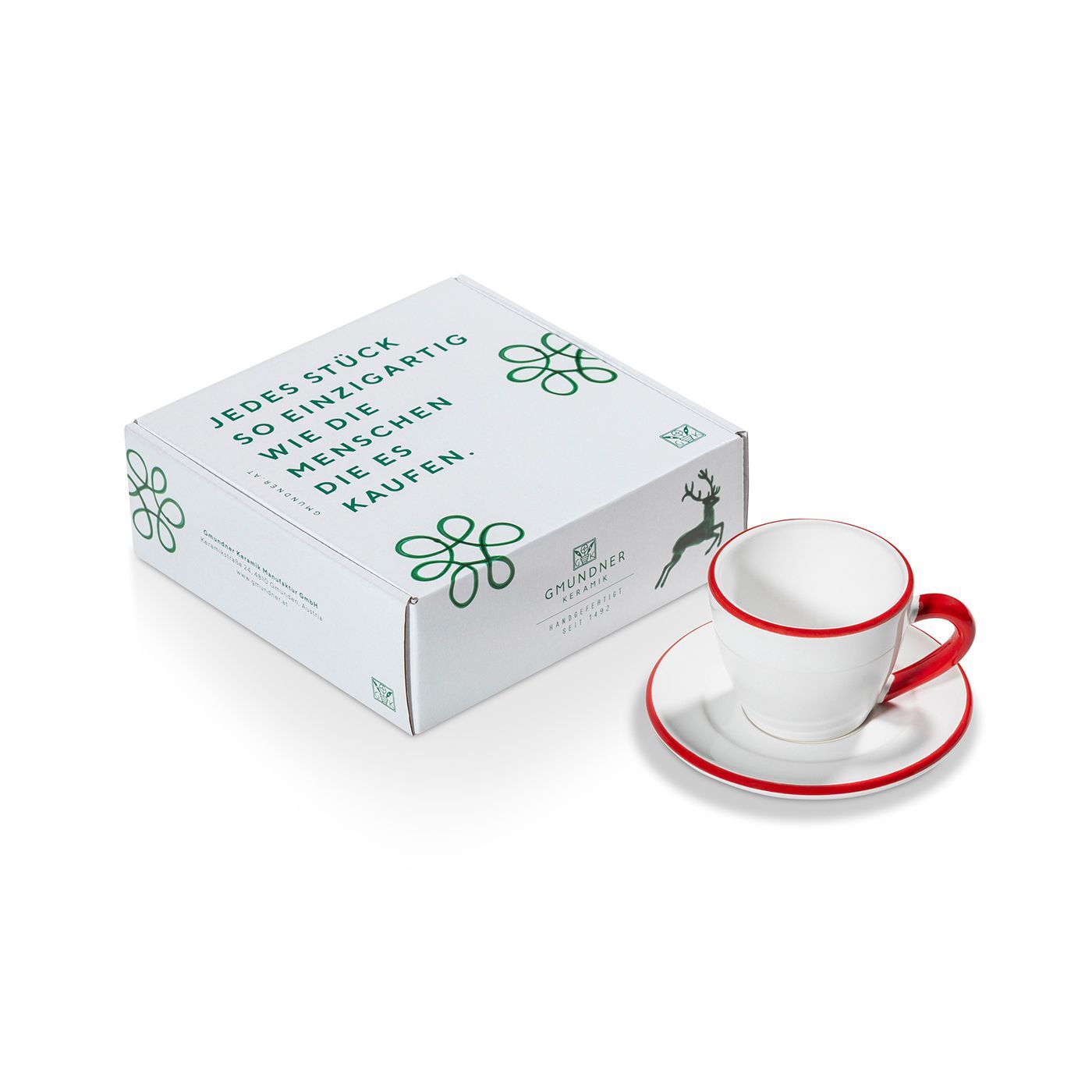 Gmundner Keramik Rubinroter Rand, Espresso für Dich/2tlg.Geschenkk.