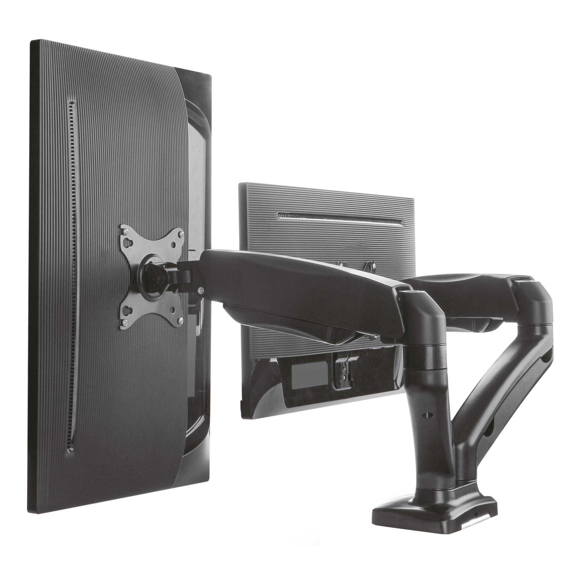 RaidSonic ICY BOX IB-MS304-T - Aufstellung (2 Gelenkarme, 2 VESA-Adapter, Tisch-Klemme, Befestigung für Kabeldurchgang) für 2 LCD-Displays - Metall - Schwarz - Bildschirmgröße: up to 68 cm (bis zu 27 Zoll) - Schreibtisch