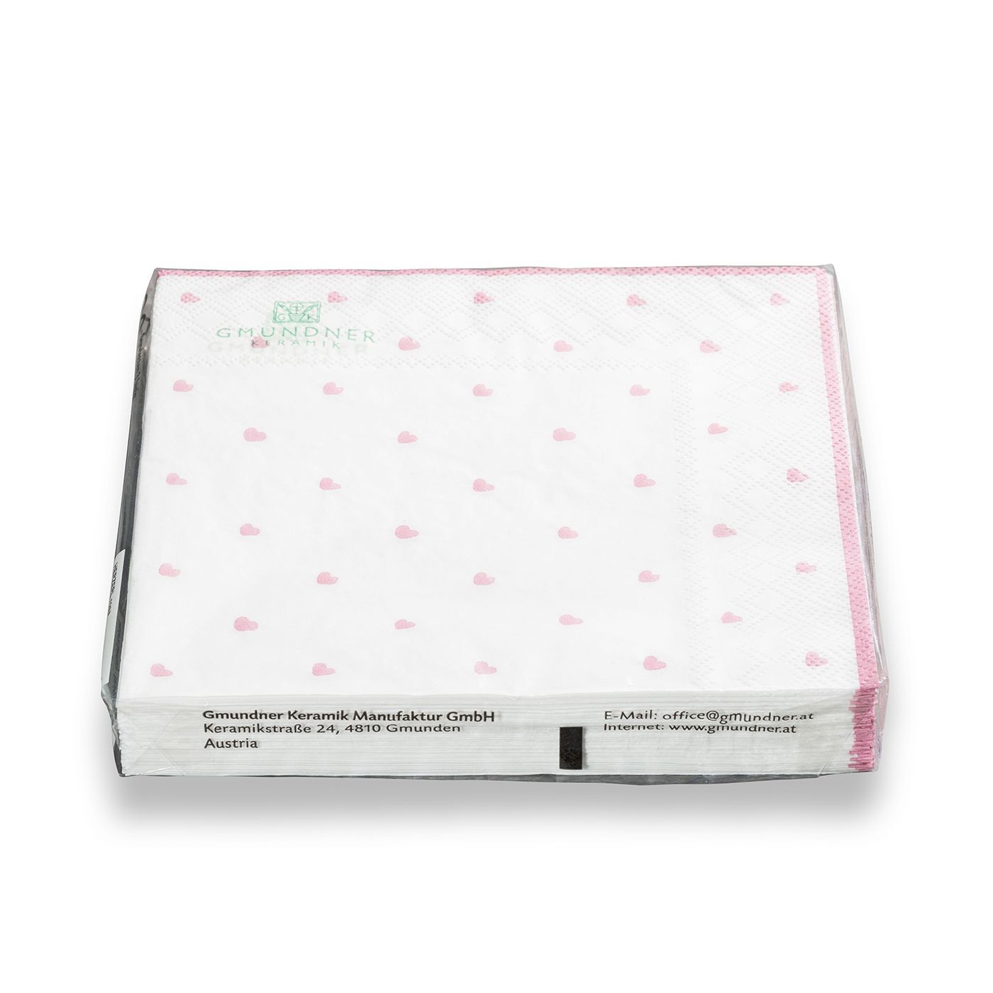 Gmundner Keramik Herzerl Rosa, Servietten 3-lagig/20Stk, 33x33cm