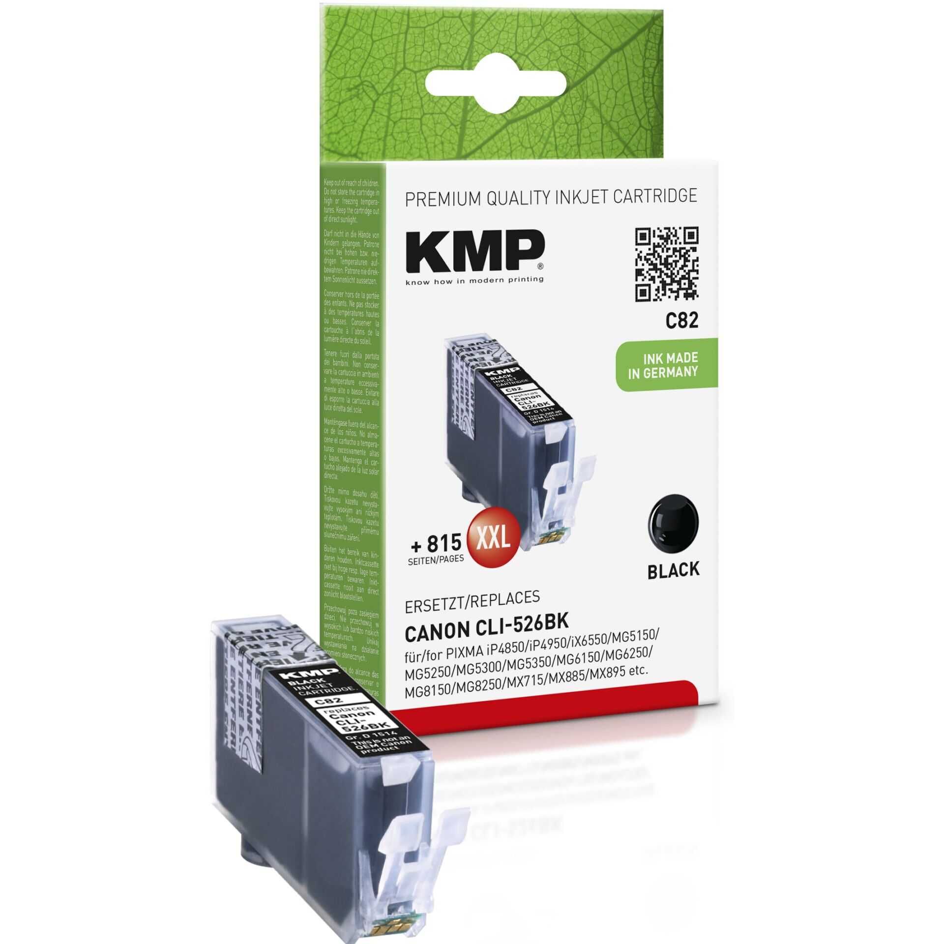 KMP C82 - 9 ml - Schwarz - kompatibel - Tintenpatrone (Alternative zu: Canon CLI-526BK, Canon 4540B001) - für Canon PIXMA iP4950, iX6550, MG5350, MG6150, MG6250, MG8150, MG8250, MX715, MX885, MX895