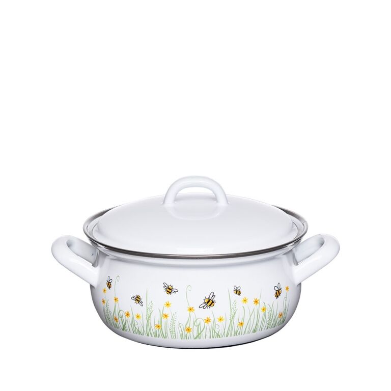 Riess Kasserolle mit Deckel Ø16cm 1L Biene Emaille
