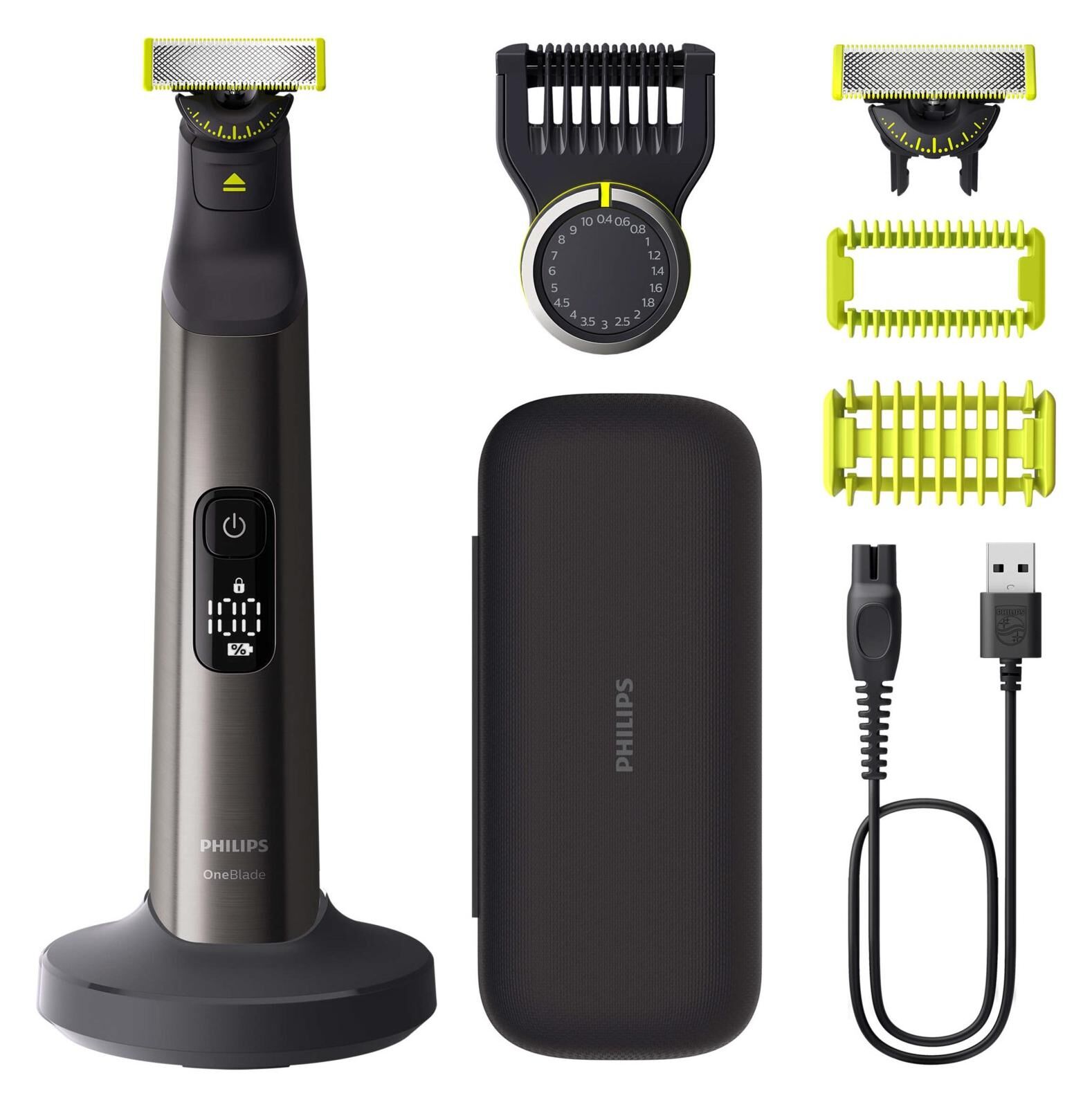 Philips QP6652/61 OneBlade Pro 360 Face+Body Bartschneider inkl. 2x Klingen + 1x Trimmeraufsatz + 1x Hautschutzaufsatz, +Premium case, +Ladestand