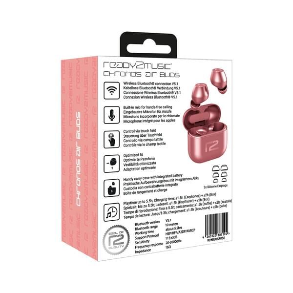 ready2music Chronos Air Buds rosé True-Wireless In-Ear Kopfhörer mit Bluetooth und Freisprechfunktion