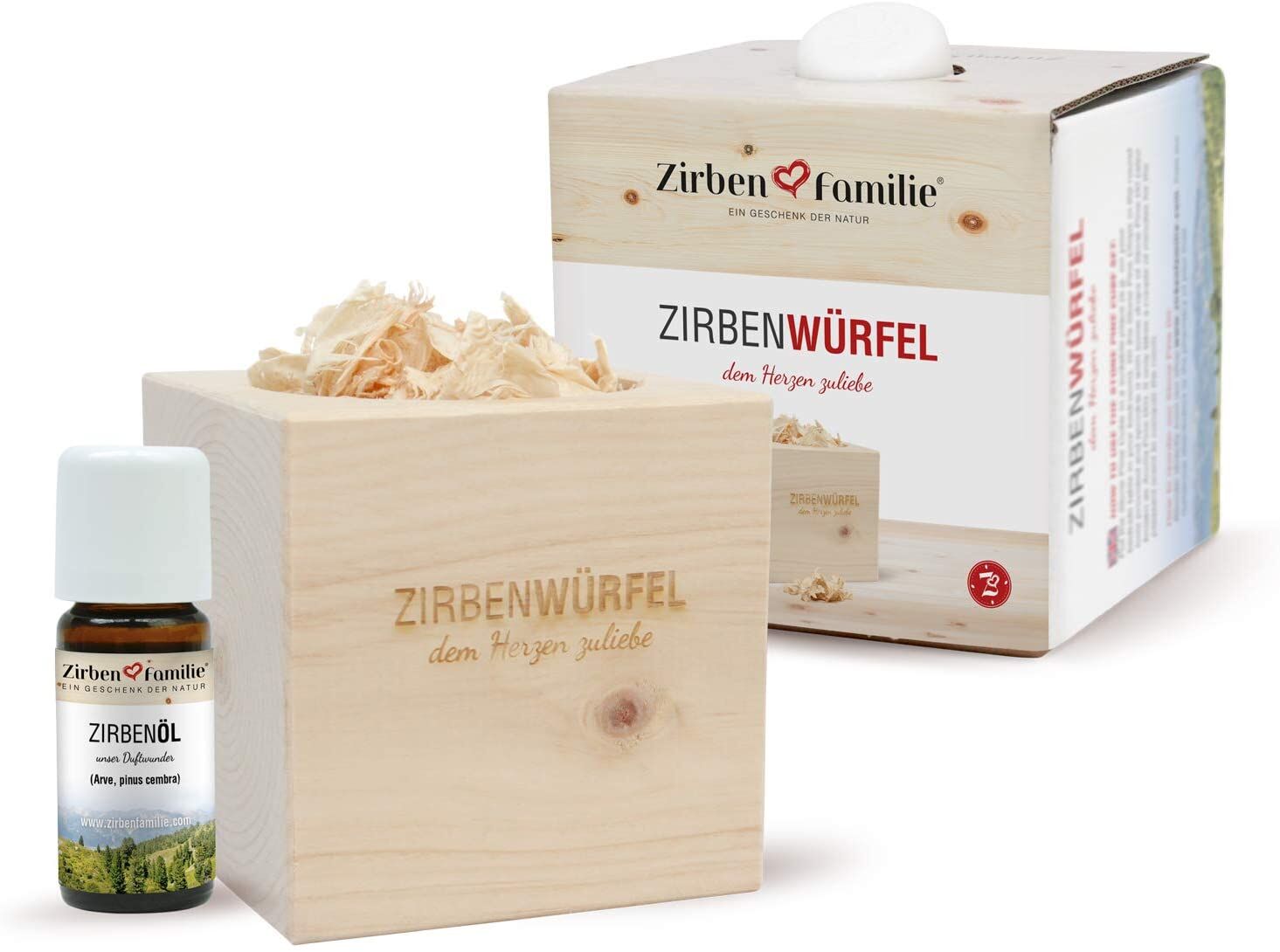 ZirbenFamilie Zirbenwürfel und Zirbenöl Set