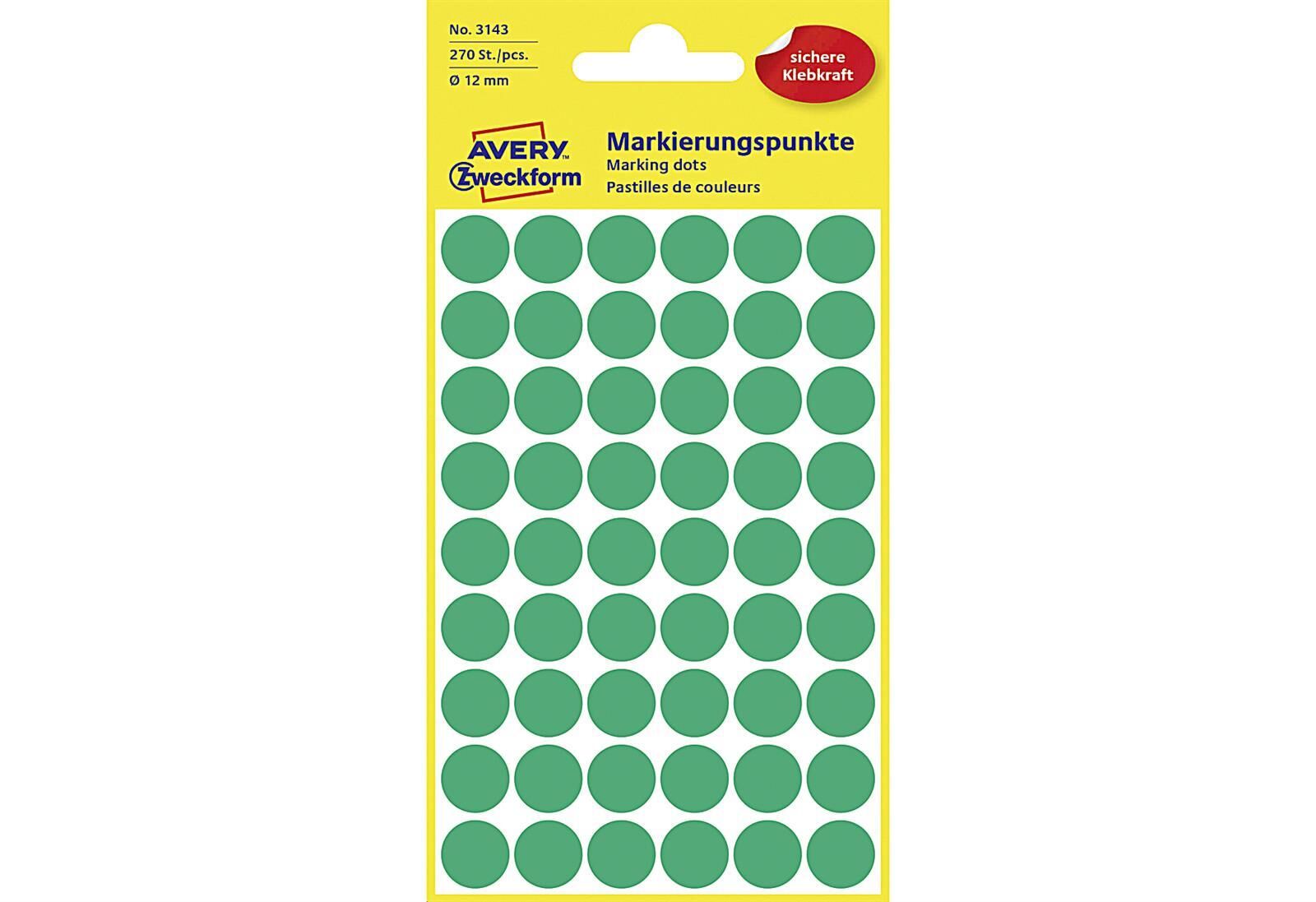 AVERY ZWECKFORM Etiketten 3143 Markierungspunkt Ø12mm grün 270 Stück