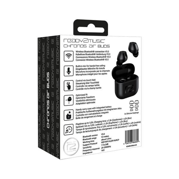ready2music Chronos Air Buds black True-Wireless In-Ear Kopfhörer mit Bluetooth und Freisprechfunktion