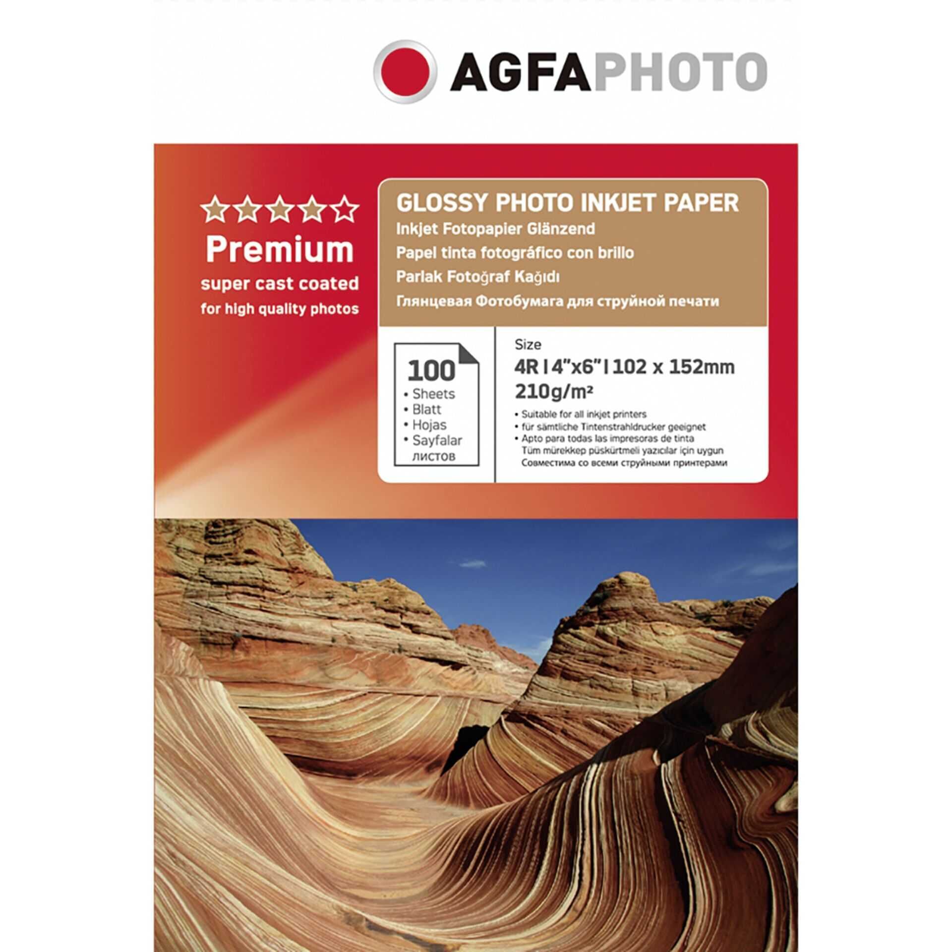 AgfaPhoto - Glänzend - 100 x 150 mm - 210 g/m² - 100 Blatt Karton - Fotopapier