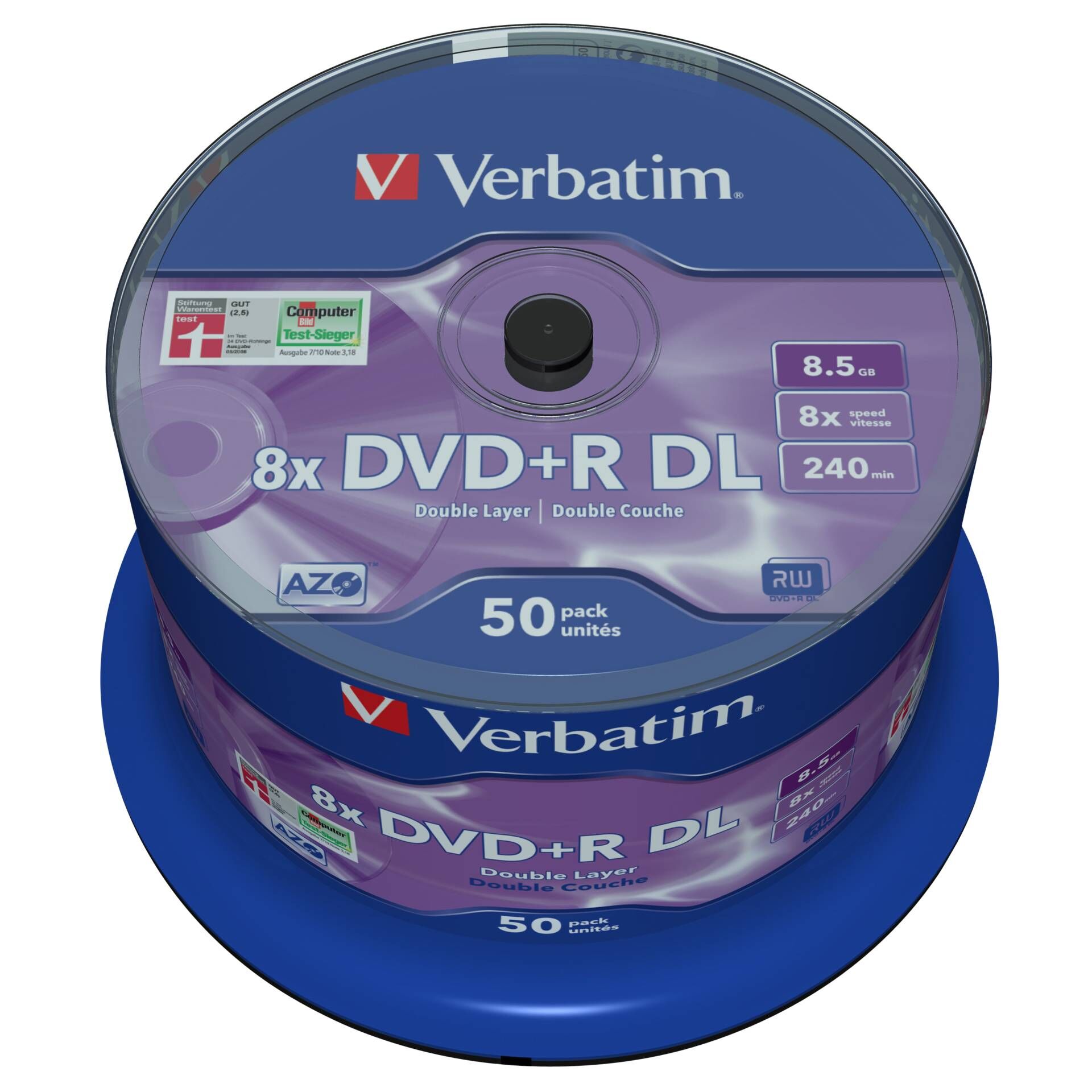 Verbatim - 50 x DVD+R DL - 8.5 GB (240 Min.) 8x - mattsilber - Spindel