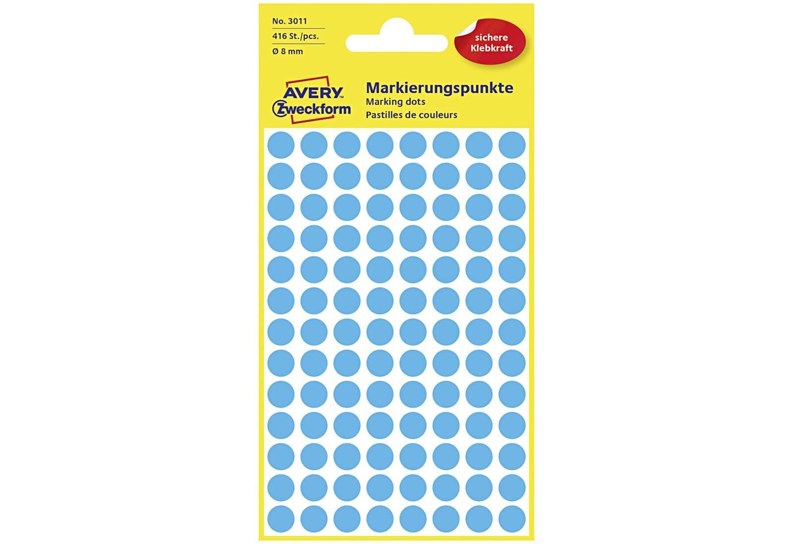 AVERY ZWECKFORM Etiketten 3011 Markierungspunkt Ø8mm blau 416 Stück