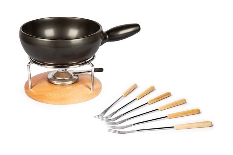 Stöckli Käsefondue-Set Säntis 9 Teile Hellbraun Schwarz