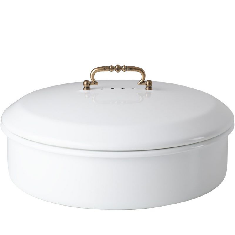 Riess Brotdose mit Deckel Ø36cm Messinggriff Emaille Classic Weiss