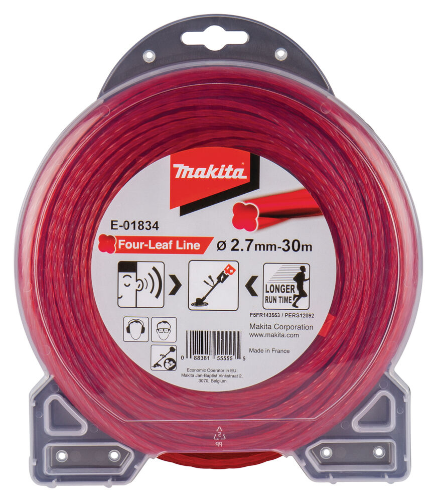 Makita Mähfaden, Lärmarm (Kleeblatt-Querschnitt) 2,7 mm • 30 m • rot