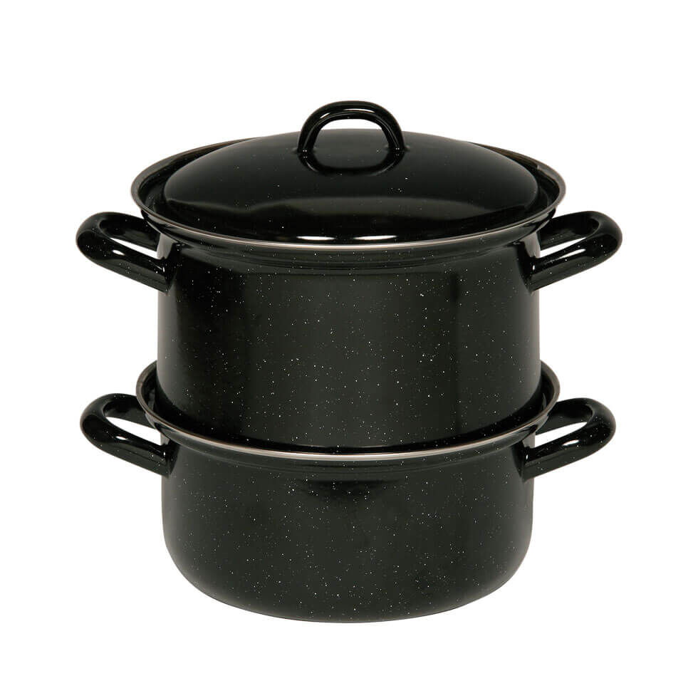 Riess Kartoffelkocher mit Deckel Ø18cm 2 Liter 3  teilig Classic Schwarz Emaille