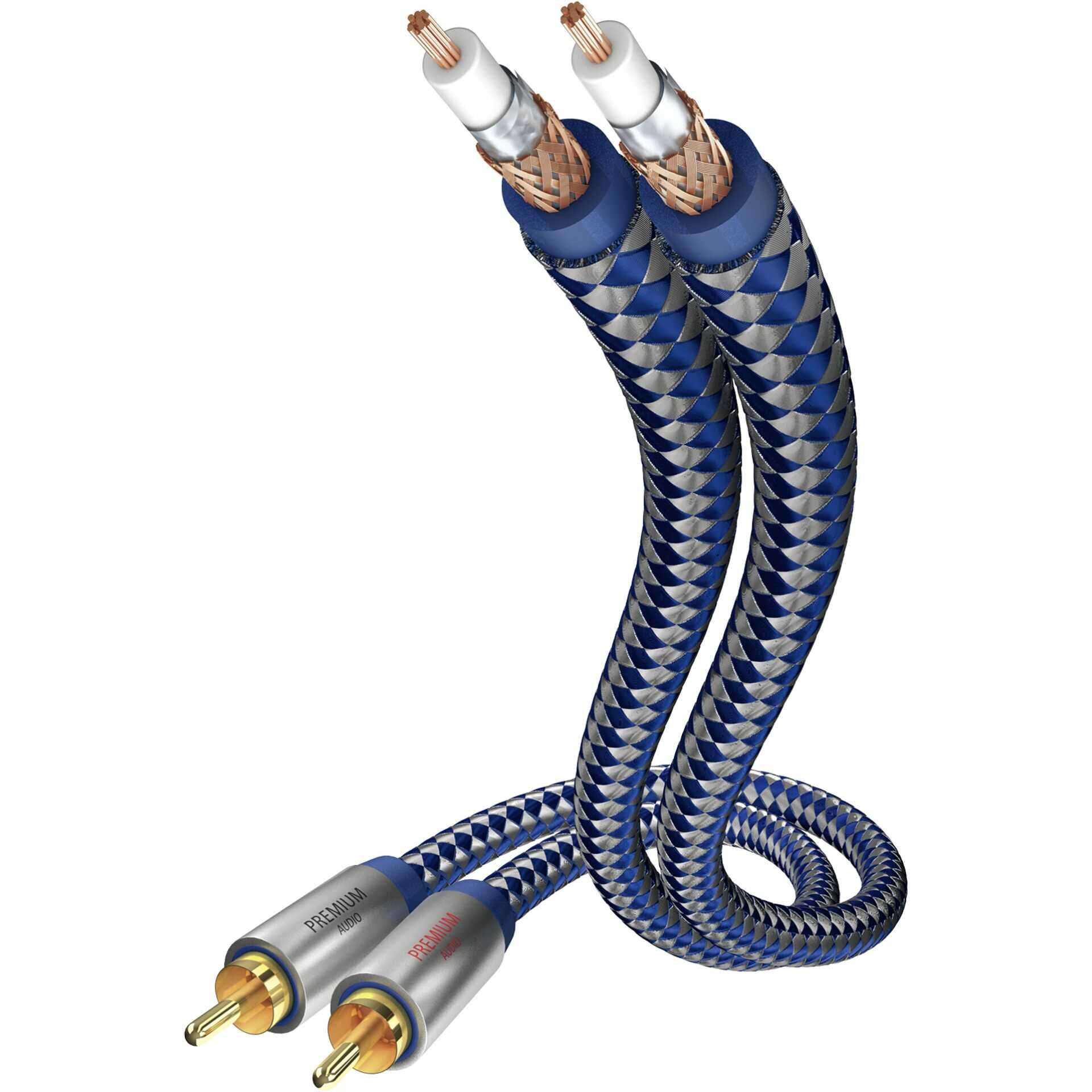 in-akustik Premium - Audiokabel - RCA (M) bis RCA (M) - 5 m - Doppelisolierung - Blau, Silber