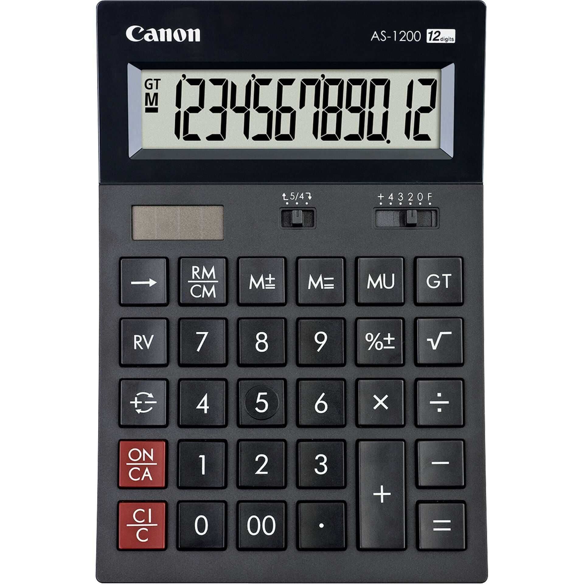 Canon AS-1200 - Desktop-Taschenrechner - 12 Stellen - Solarpanel, Batterie - Dunkelgrau