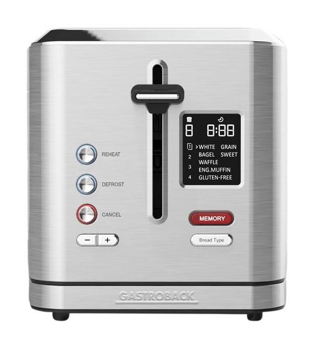 Gastroback Design Toaster Digital 2S 2-Schlitz-Toaster mit Brötchenaufsatz