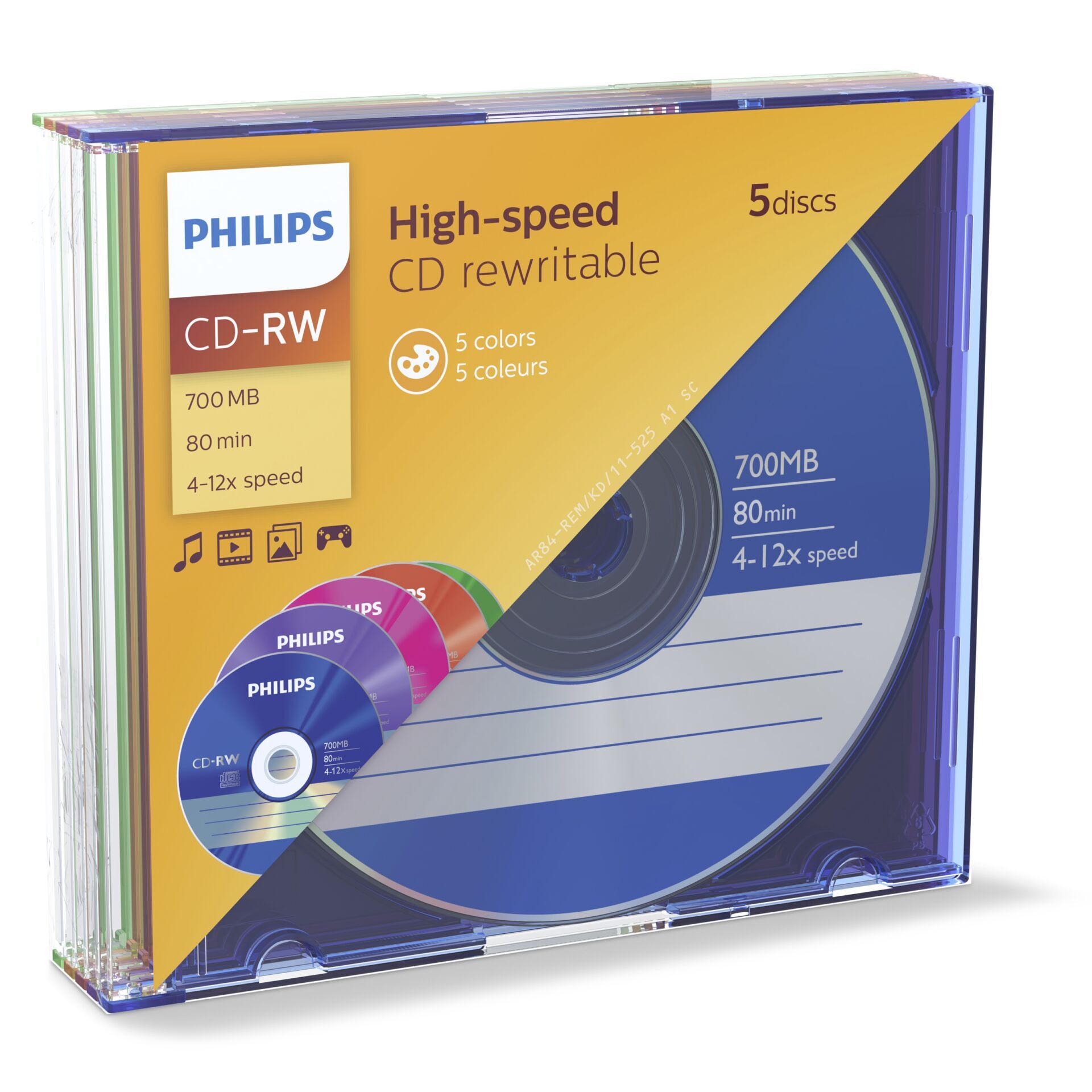 Philips - 5 x CD-RW - 700 MB (80 Min) 4x - 12x - Slim Jewel Case