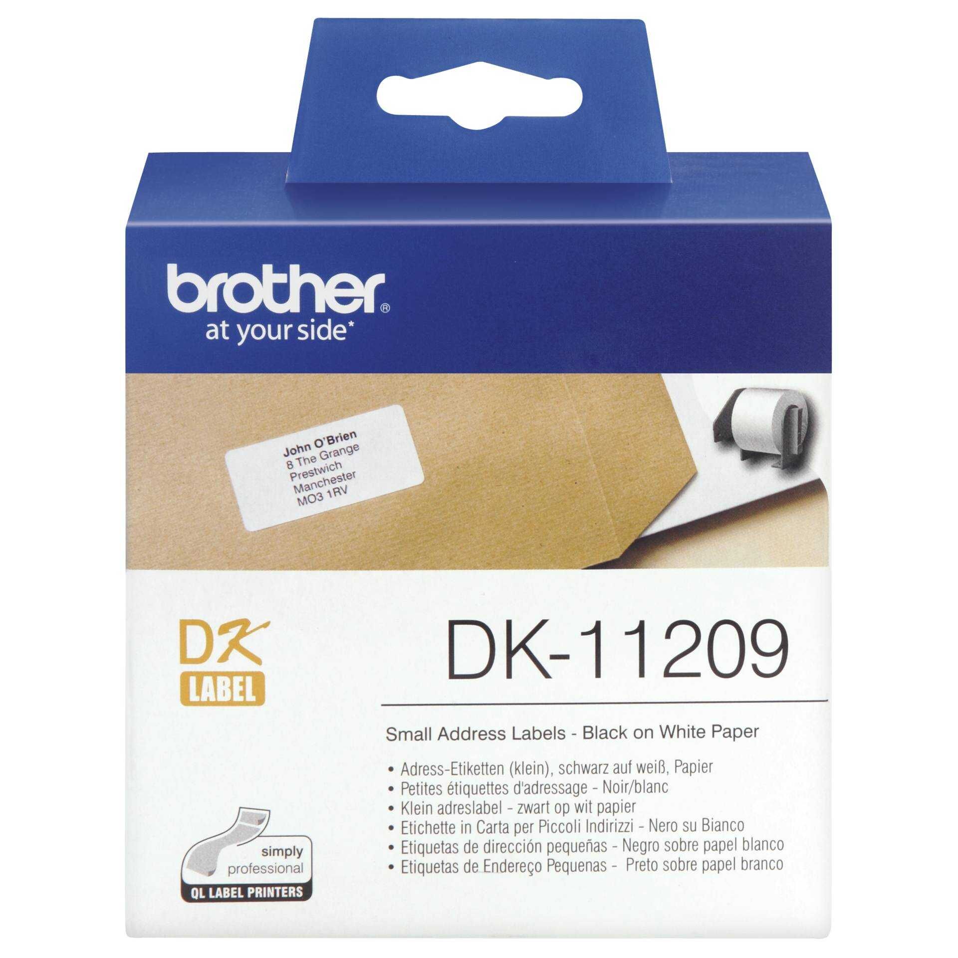Brother DK-11209 - Schwarz auf Weiß - 800) Adressetiketten - für Brother QL-1050, 1060, 500, 550, 560, 570, 580, 600, 650, 700, 710, 720, 820