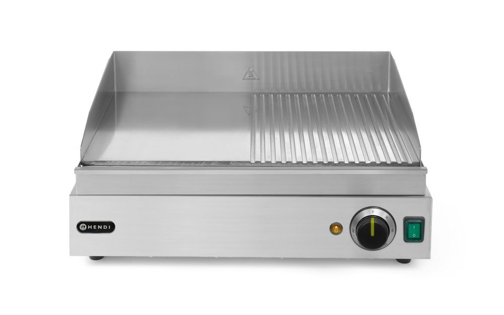 HENDI Grillplatte, Profi Line, 1/2 glatt, 1/2 gerillt, 230V/2400W, 550x435x(H)245mm