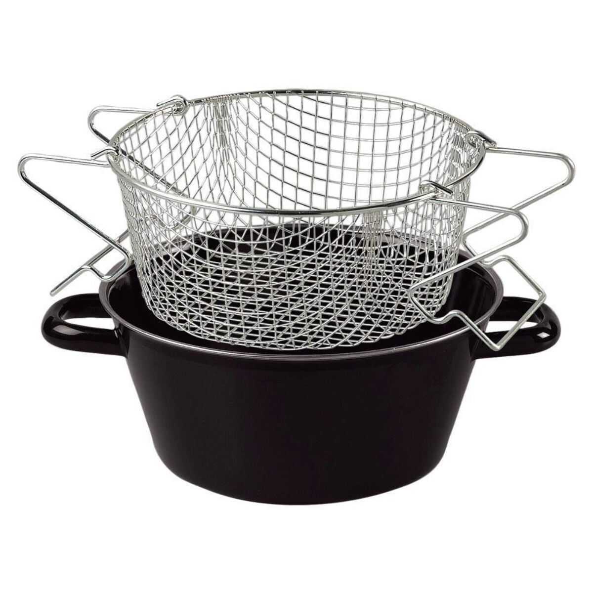 Riess Pommes-Frites Pfanne mit Einsatz Ø24cm zwei Griffe Schwarz Emaille Induktion