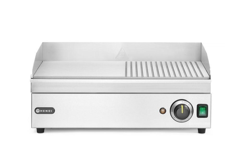 HENDI Grillplatte halb gerillt, Kitchen Line, 220-240V/2400W, 527x404x(H)233mm