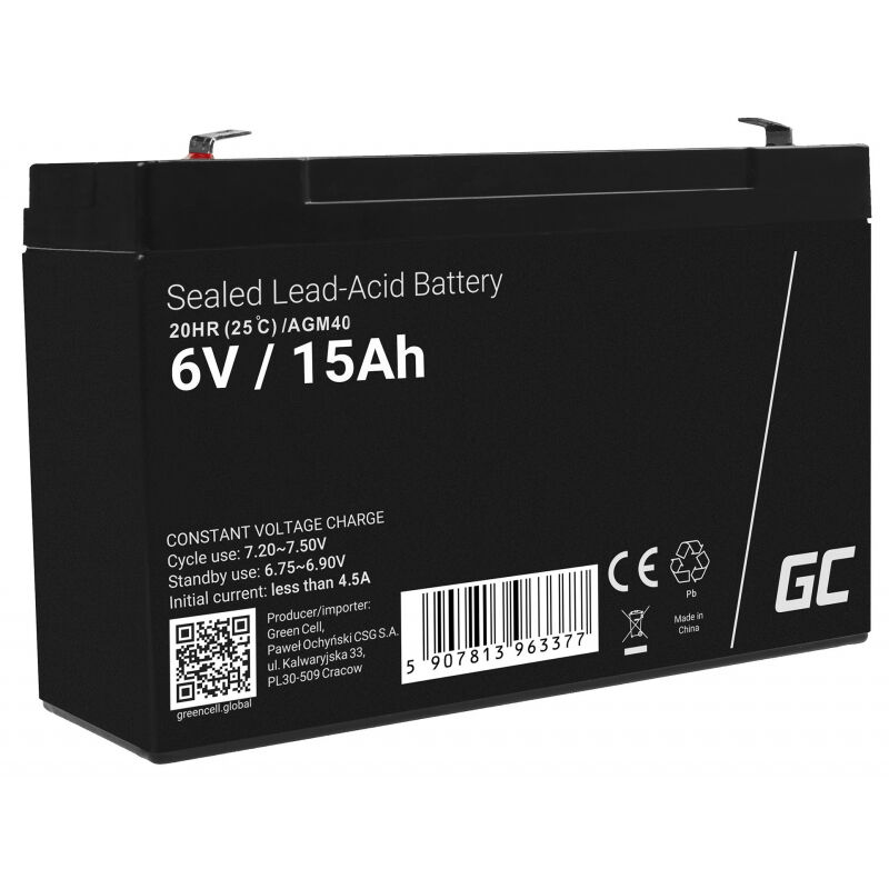 Green Cell AGM40 USV-Batterie Plombierte Bleisäure (VRLA) 6 V 15 Ah