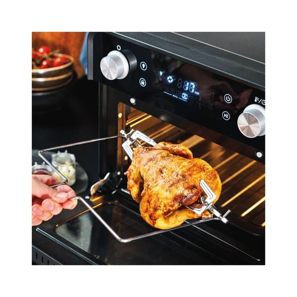 Gastroback Design Ofen Air Fry & Pizza 5-in-1 Pizzaofen, Heißluft-Fritteuse, Mini- Backofen, Grill-Drehspieß & Dörrgerät