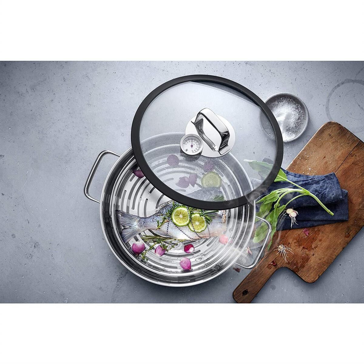 WMF Dampfgarer mit Glasdeckel/Silikonrand Vitalis 28cm rund 1743016040