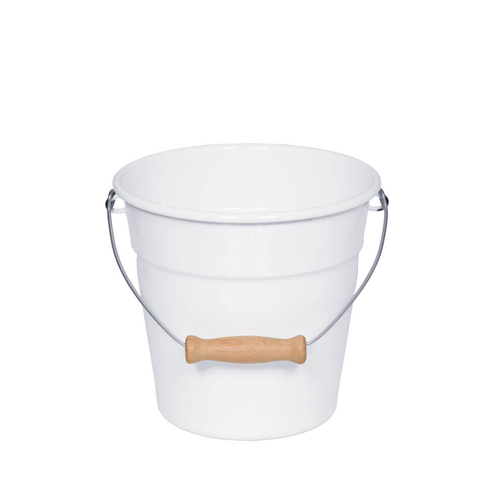 Riess Classic Weiss Mini Eimer mit Holzgriff Ø16cm Emaille