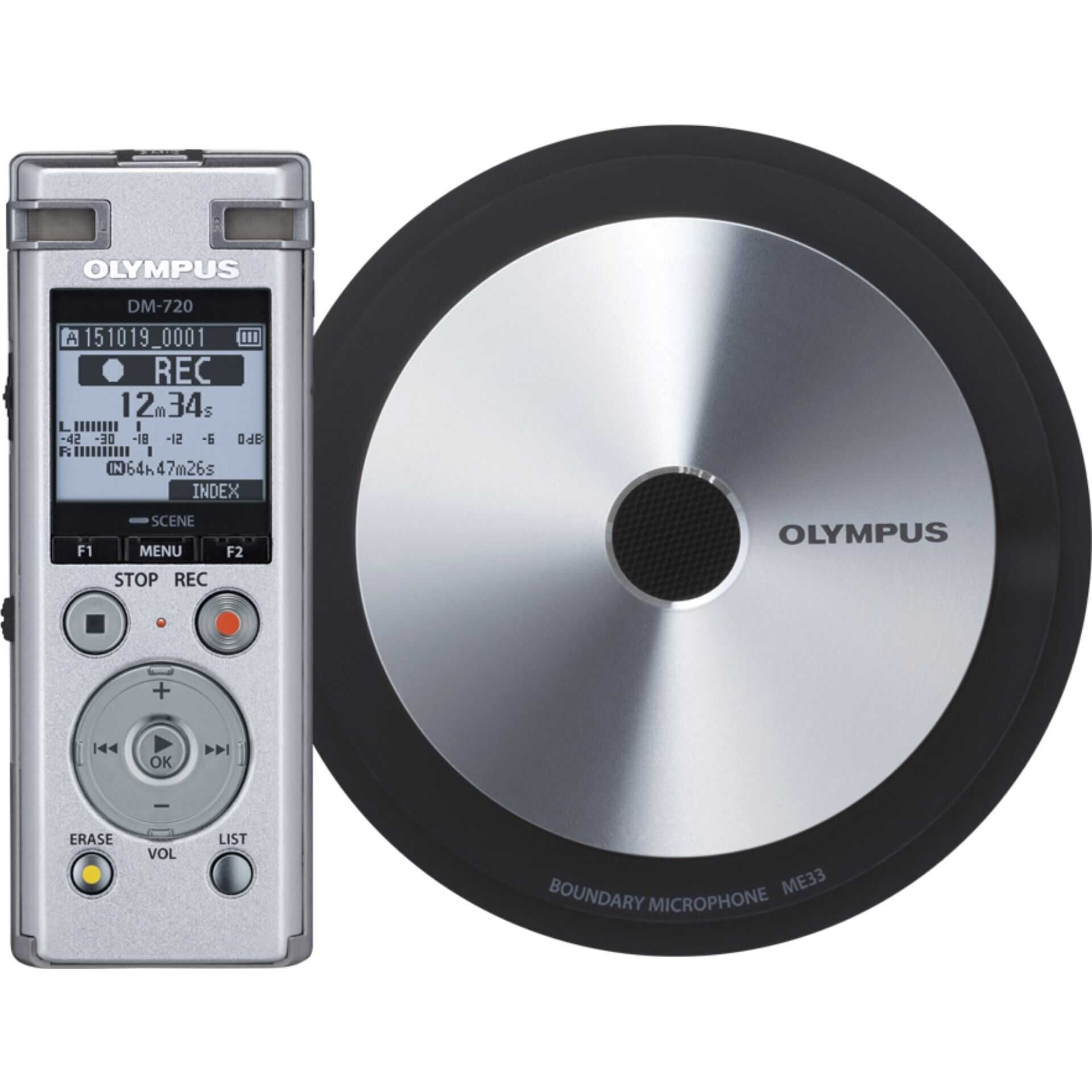 Olympus DM-720 - Voicerecorder - 4 GB - Silber - mit Olympus ME-33 Mikrofon