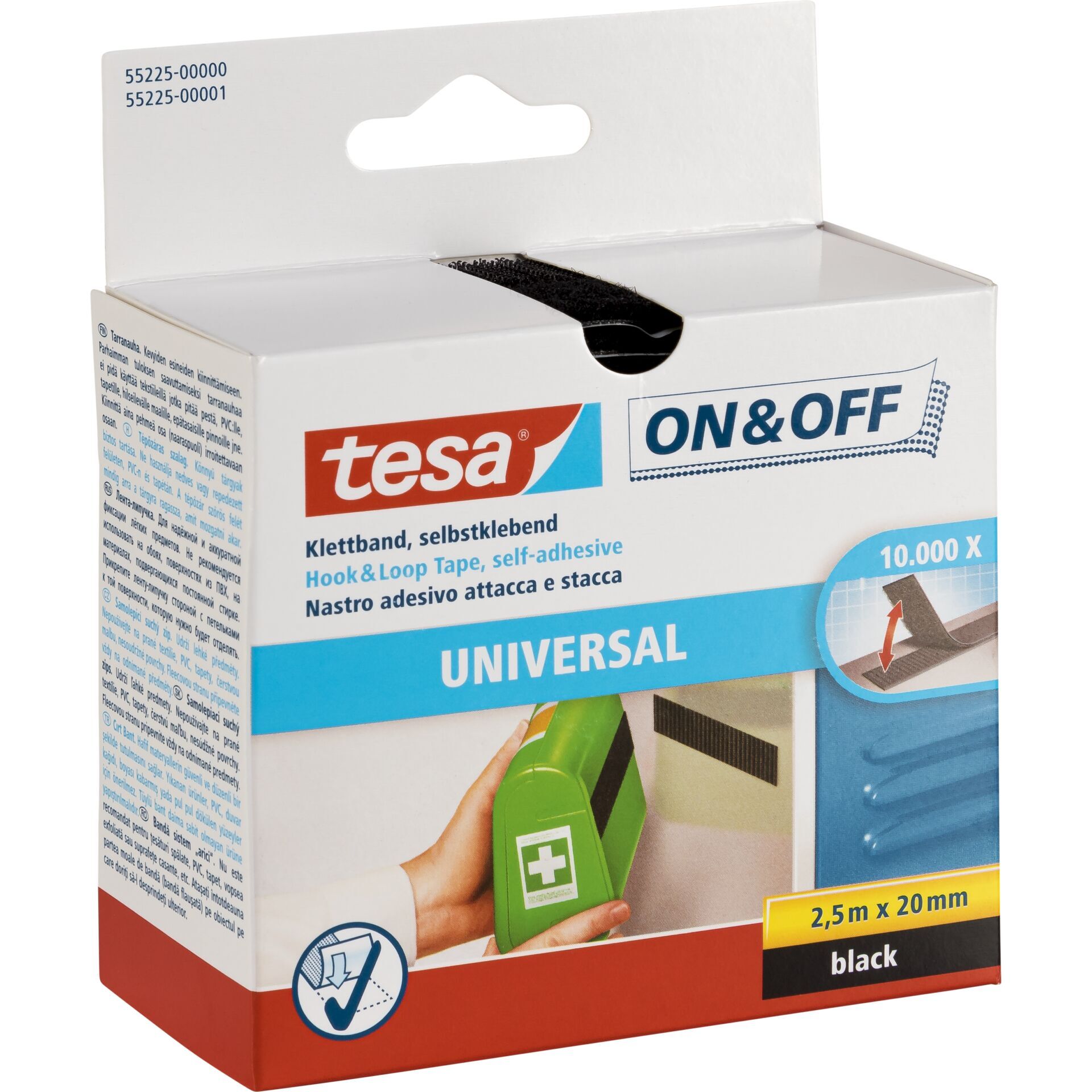 Tesa Klettklebeband 2,5m x 20mm on&off schwarz 55225