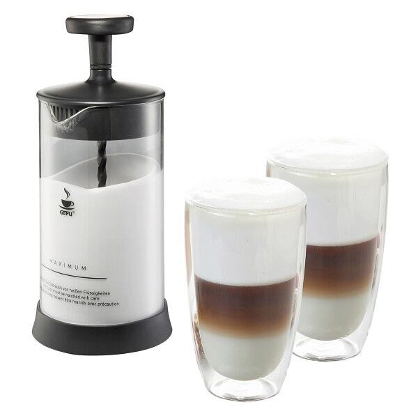 GEFU Milchaufschäumer mit 2 Gläsern Antonio Latte Macciato Gläser
