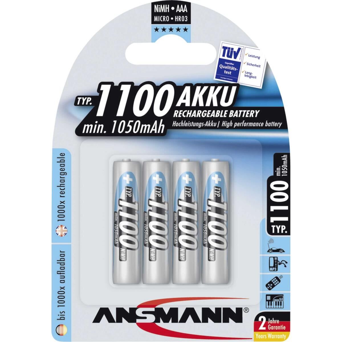 ANSMANN Micro - Batterie 4 x AAA-Typ - NiMH - (wiederaufladbar) - 1100 mAh