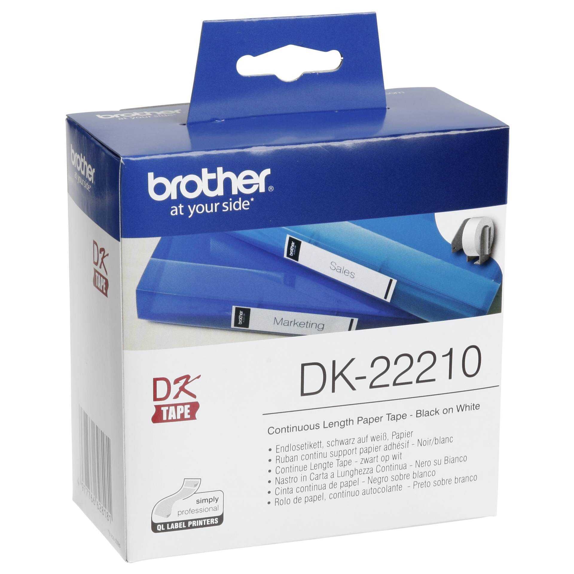 Brother DK-22210 - Schwarz auf Weiß - Rolle (2,9 cm x 30,5 m) Etiketten - für Brother QL-1050, 1060, 500, 550, 560, 570, 580, 600, 650, 700, 710, 720, 820