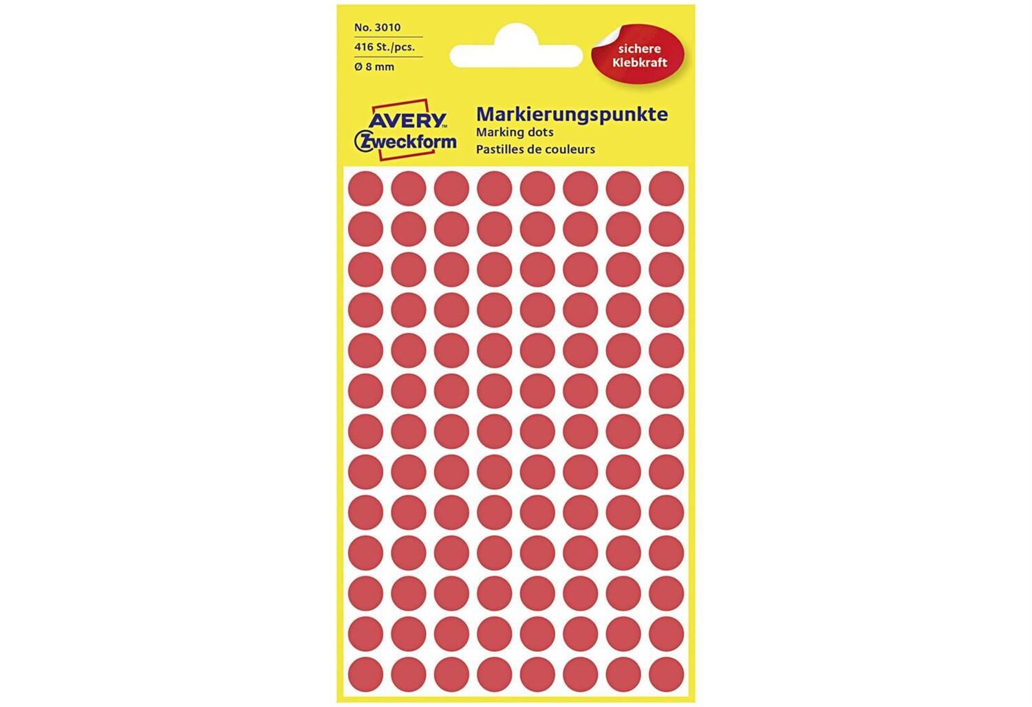 AVERY ZWECKFORM Etiketten 3010 Markierungspunkt Ø8mm rot 416 Stück