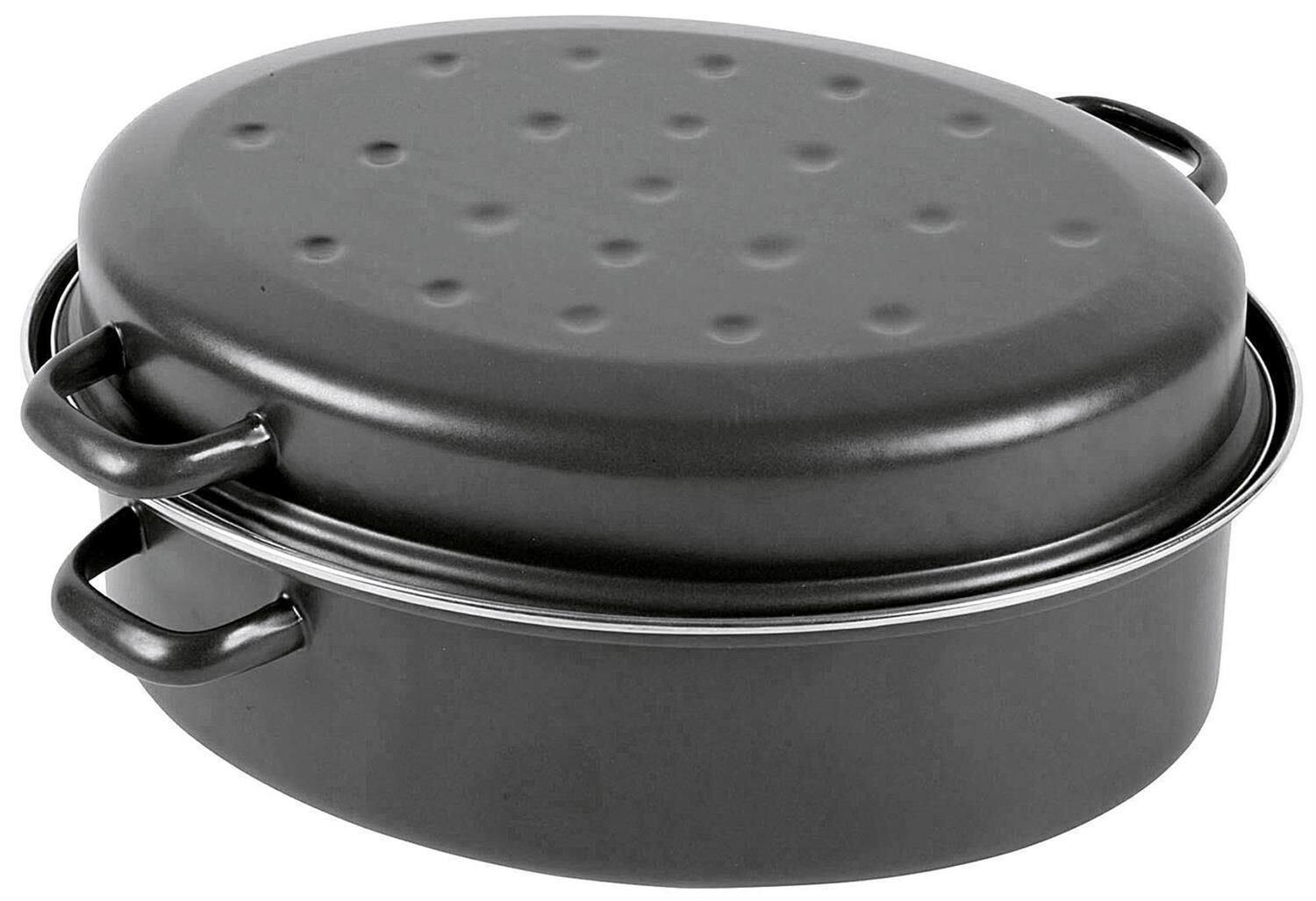 KARL KRÜGER Gänsebräter oval 10,5  Liter Ø42cm emailliert schwarz matt