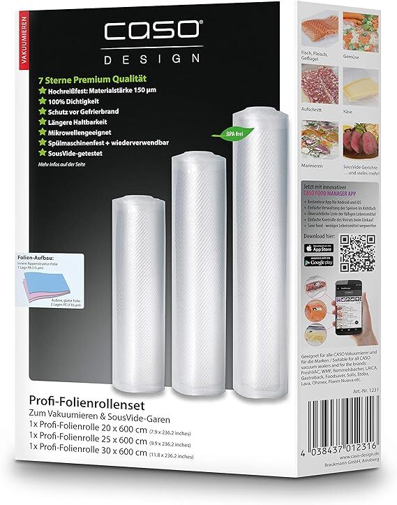 Caso Profi-Folienrolle 30x600 cm 150µm 3er-Set