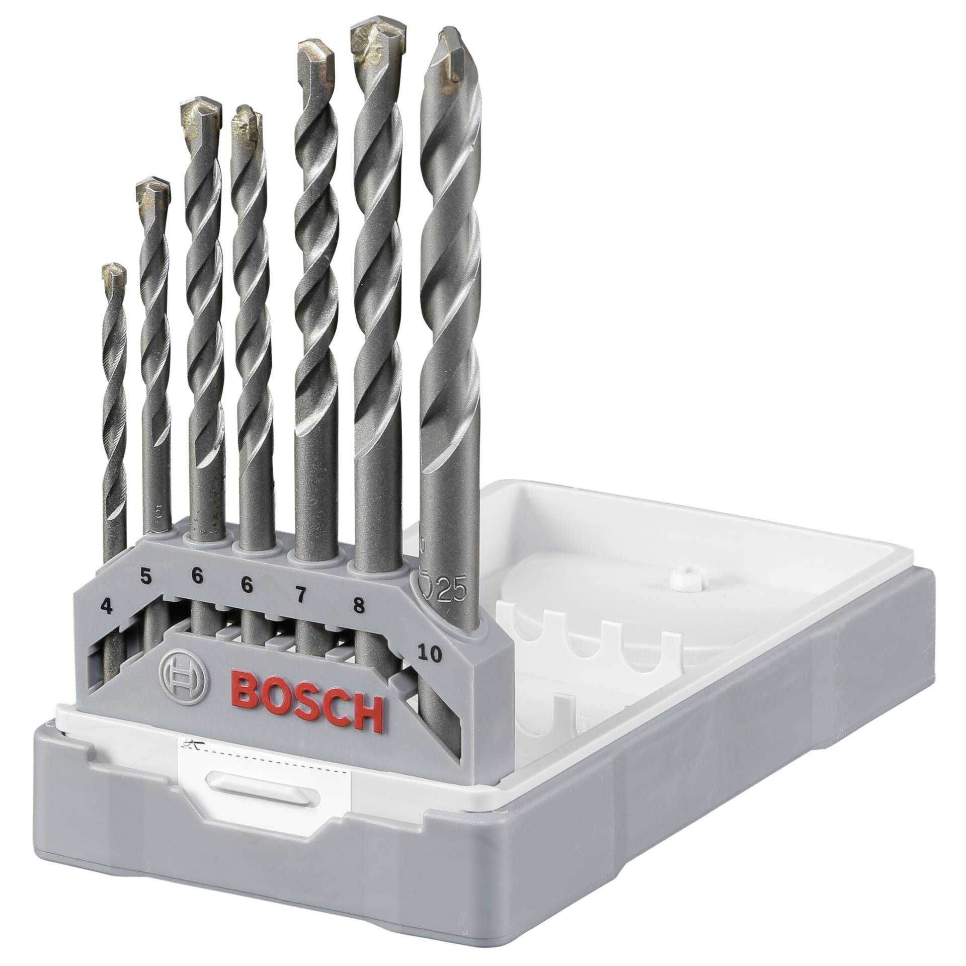 Bosch CYL-3 - Bohrersatz - für Beton, Mauerwerk, Kalkstein, Stein, Kunststein - 7 Stücke - 5 mm, 6 mm, 7 mm, 8 mm, 10 mm, 4 mm - Länge: 75 mm, 85 mm, 100 mm, 120 mm