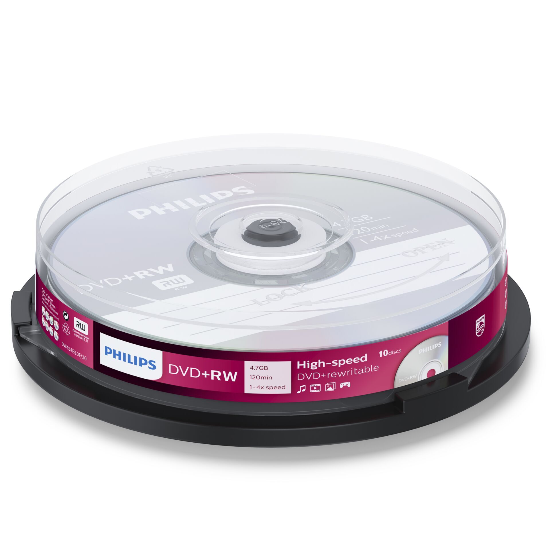 Philips - 10 x DVD+RW - 4.7 GB 1x - 4x - Spindel